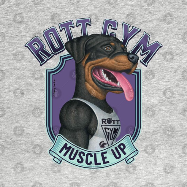 Fun Rottweiler with tank top going to Rott Gym with teal trim by Danny Gordon Art